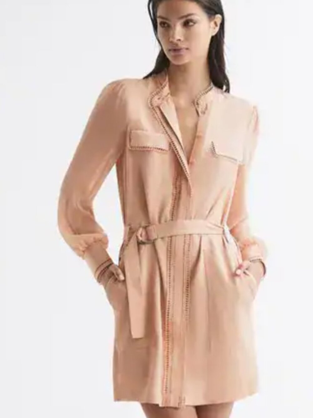 Ladder Trim Detail Flippy Dress in Nude